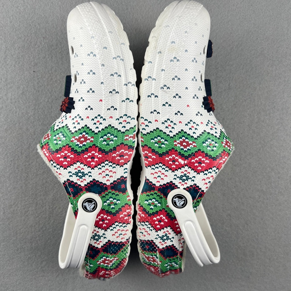 Crocs Classic Lined Clog Mens 13 White Fair Isle Holiday Christmas Pixel Jibbitz - Picture 2 of 16